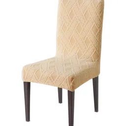 HOKIPO Beige Jacquard Stretchable Chair Cover-image-28