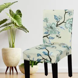 HOUSE OF QUIRK Beige & Green Stretch Removable Chair Cover-image-84