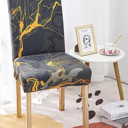 HOUSE OF QUIRK Grey Printed Stretch Removable Chair Cover-24