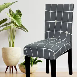 HOUSE OF QUIRK Grey Lamp Checked Stretch Removable Chair Cover-image-4