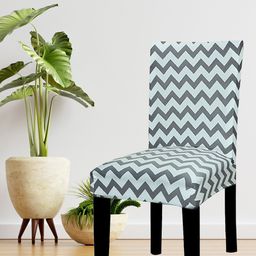 HOUSE OF QUIRK Grey & White Printed Non-Slip Removable Chair Cover-14