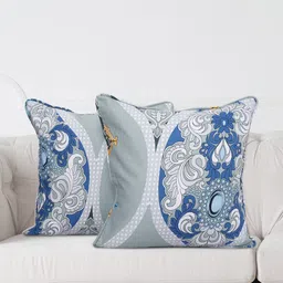 SWAYAM Blue & Grey Set of 2 Abstract Square Cushion Covers-21