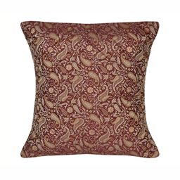 Lal Haveli Maroon & Gold Toned Ethnic Motif Silk Square Cushion Cover-image-89