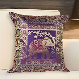 Lal Haveli Purple & Gold Toned Ethnic Motif Silk Square Cushion Cover-image-92