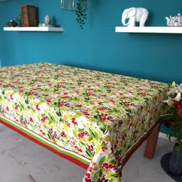 TARA- Sparkling Homes White & Green Floral Printed Pure Cotton 6 Seater Table Cover-image-55