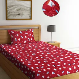 KLOTTHE Red Printed 300 TC Woolen Single Bedsheet With 1 Pillow Cover-image-88
