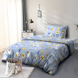 Cortina Blue & White Floral 110 TC Single Bedsheet With 1 Pillow Cover-image-57