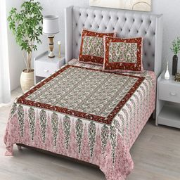 Bombay Spreads Peach-Coloured & White Floral Cotton 180 TC King Bedsheet & 2 Pillow Covers-image-8
