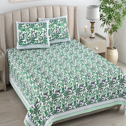 Bombay Spreads Turquoise Blue & Green Floral Cotton 180 TC King Bedsheet & 2 Pillow Covers-image-31