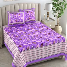 Bombay Spreads Purple & White Printed Cotton 180 TC King Bedsheet with 2 Pillow Covers-image-27