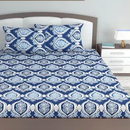 Divine Casa Blue & White 144 TC King Bedsheet with 2 Pillow Covers-image-93