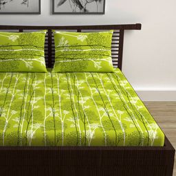 Divine Casa Green & White 144 TC Queen Bedsheet with 2 Pillow Covers-image-97