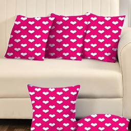 DADDY COOL Pink & White 5 Pieces Printed Microfiber Filled Cushions-image-92