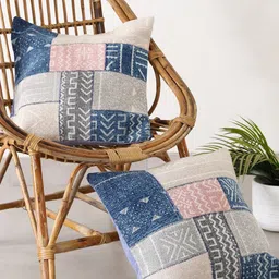 HANDICRAFT PALACE Blue & Grey Abstract Square Cushion Covers-39