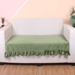 STITCHNEST Olive Green Self Design 1 Seater Sofa Cover-image-86