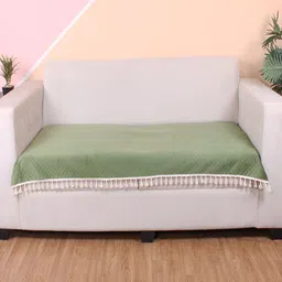 STITCHNEST Olive Green & Beige Self Design 3 Seater Sofa Cover-image-82