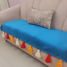 THROWPILLOW Blue & White Anti Slip Tassels Sofa Cover-image-78