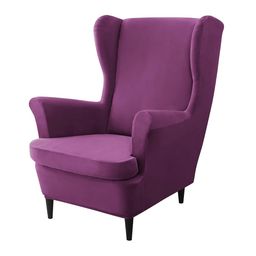 HOKIPO Purple Velvet Wing Chair Cover-image-9