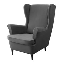 HOKIPO Grey Premium Velvet Stretchable Wing Chair Cover-image-35