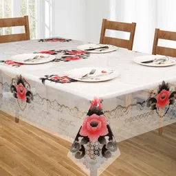 DREAM WEAVERZ 6 Seater Transparent Floral Rectangular Table Cover-25
