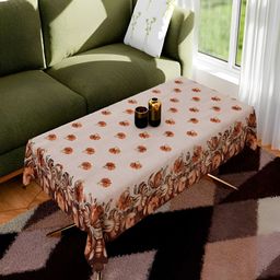Kuber Industries Set of 5 Cream & Maroon Printed 5 Seater Sofa Table Cover Set-5