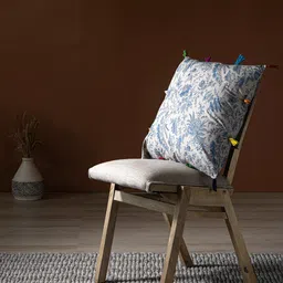 Contrast Living Blue & Brown Floral Printed Square Cotton Cushion Cover-32