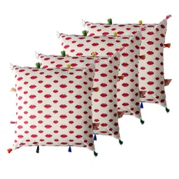 Contrast Living 4 Pieces White & Pink Quirky Cotton Square Cushion Covers-image-83