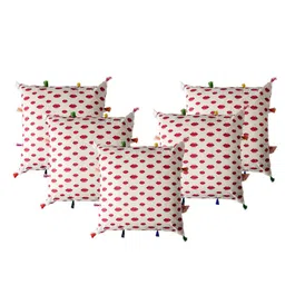 Contrast Living White & Red 5 Pieces Printed Cotton Square Cushion Covers-image-14