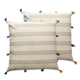 Contrast Living Beige 2 Pieces Striped Cotton Square Cushion Covers-image-62
