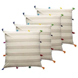 Contrast Living Beige & Green 4 Pieces Striped Cotton Square Cushion Covers-13