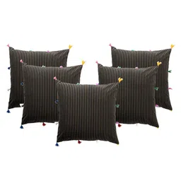 Contrast Living Black & Brown 5 Pieces Striped Cotton Square Cushion Covers-image-16