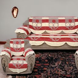 BIGGER FISH Maroon & Beige 6 Pcs 5 Seater Sofa Cover-image-43