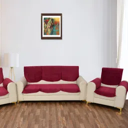 BIGGER FISH Maroon Floral 10 Pieces 5 Seater Sofa Cover-image-23