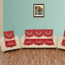 BIGGER FISH Maroon 10 Pieces 5 Seater Sofa Cover-12