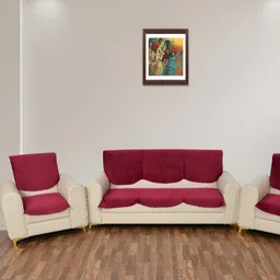 BIGGER FISH Maroon Floral Self Design 10 Pcs 5 Seater Sofa Cover-image-10