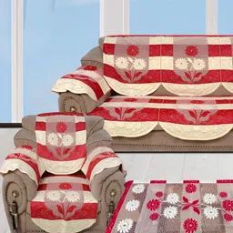 BIGGER FISH Maroon Cream Embroidered 5 Seater Sofa Cover-image-29
