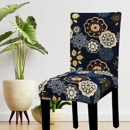 HOUSE OF QUIRK Set Of 4 Navy Blue & White Printed Chair Cover-37