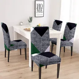 Cortina Set Of 4 Green & Black Printed Chair Cover-12