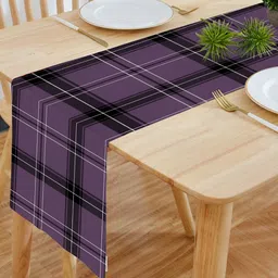 HOMADORN Purple & Black Checked 4 Seater Table Runner-16