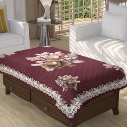 BIGGER FISH Maroon Floral Printed Rectangle 4 Seater Centre Table Cover-21