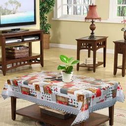 Kuber Industries White & Red Printed 4-Seater Table Cover-23