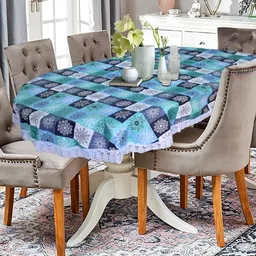 Kuber Industries Blue & White Printed 6-Seater Table Cover-40