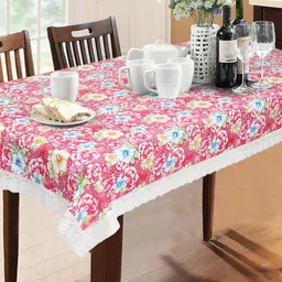 Dakshya Industries Pink & White Floral Printed 6-Seater Table Cover-10
