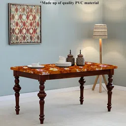 Stylista Orange & White Floral Printed Waterproof Rectangle 4-Seater Table Cover-17