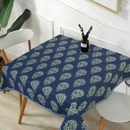 Texstylers Navy Blue & Green Floral Cotton Square 4-Seater Anti-Slip Table Cover-13