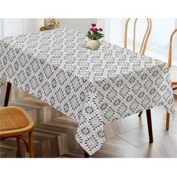 OASIS Beige & Blue Geometric Printed Cotton 4-Seater Table Cover-11