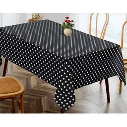 OASIS Black Printed Cotton 4-Seater Table Cover-20