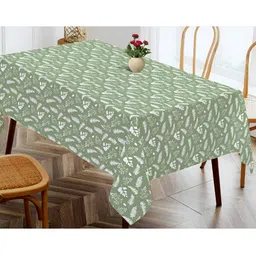 OASIS Green & White Floral Printed Cotton Rectangular Shaped 4 Seater Table Cover-22