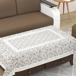 BIGGER FISH Grey & White Ethnic Motifs Print Rectangular Silk 4-Seater Table Cover image 1