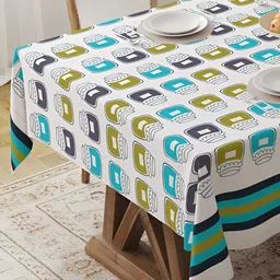 HOME COLORS.IN White Cotton 4-Seater Table Cover-image-3